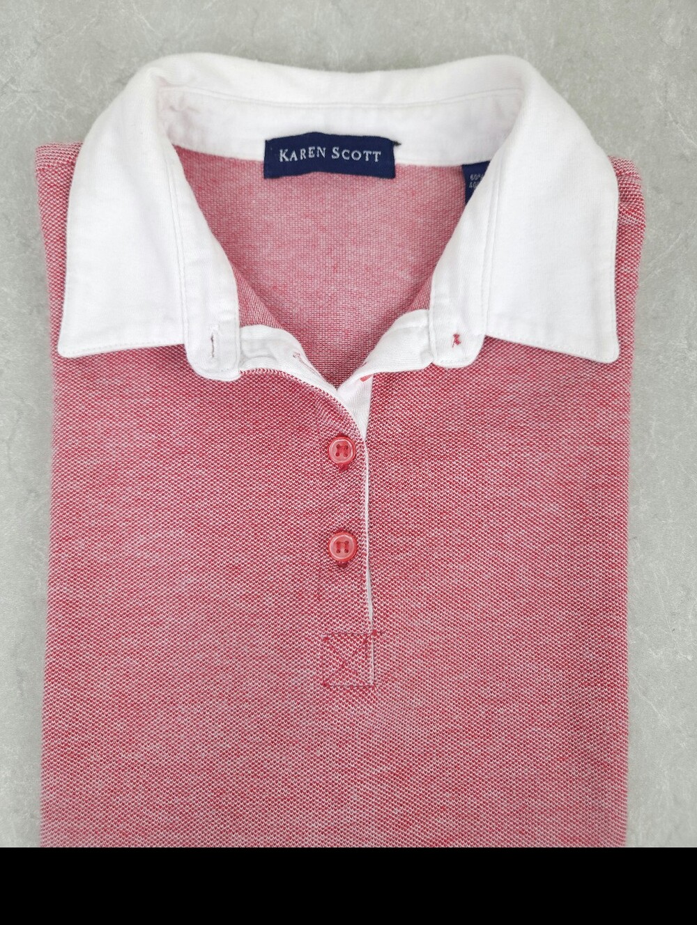Karen Scott Sleeveless Polo Shirt S Heather Red Cotton Blend Golf Preppy Casual - Picture 5 of 8